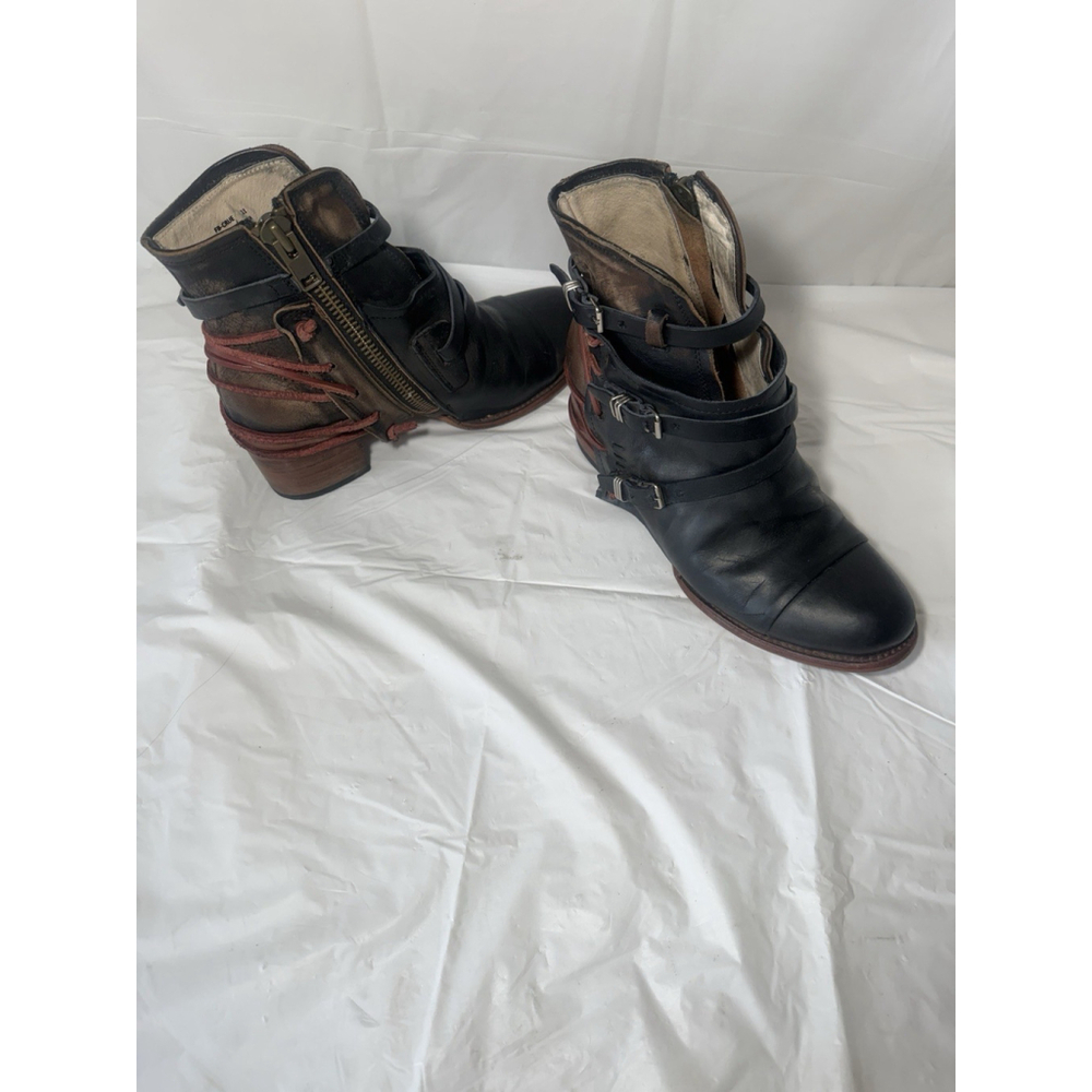 Freebird by Steven Crue boot black Leather Ankle Strap Zip Distress Size 11 - Picture 12 of 16